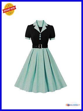 1950s Vintage Rockabilly Swing Midi Dress Short Sleeve Retro Cocktail